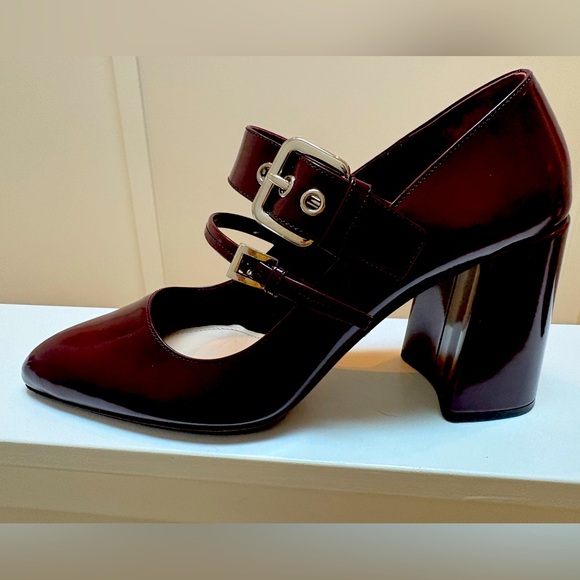 Prada Shoes - Prada Dark Red Double Strap Heels
